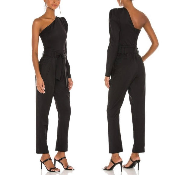 IRO Harabel Wool One Shoulder Puff Sleeve Belt Tailored Pleated Jumper Jumpsuit - Picture 7 of 15